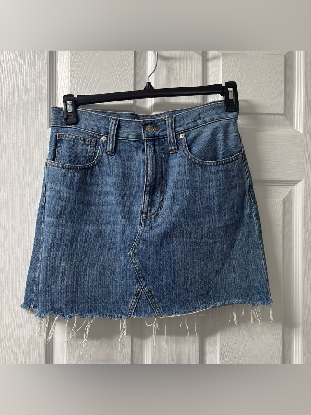 Madewell Rigid Denim A-Line Mini Skirt Frayed Hem Women’s Size 27